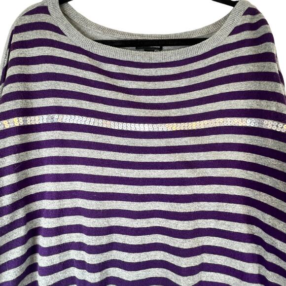 A.N.A. Purple Lightweight Striped Purple Gray Sequins Sweater Large - Picture 4 of 14